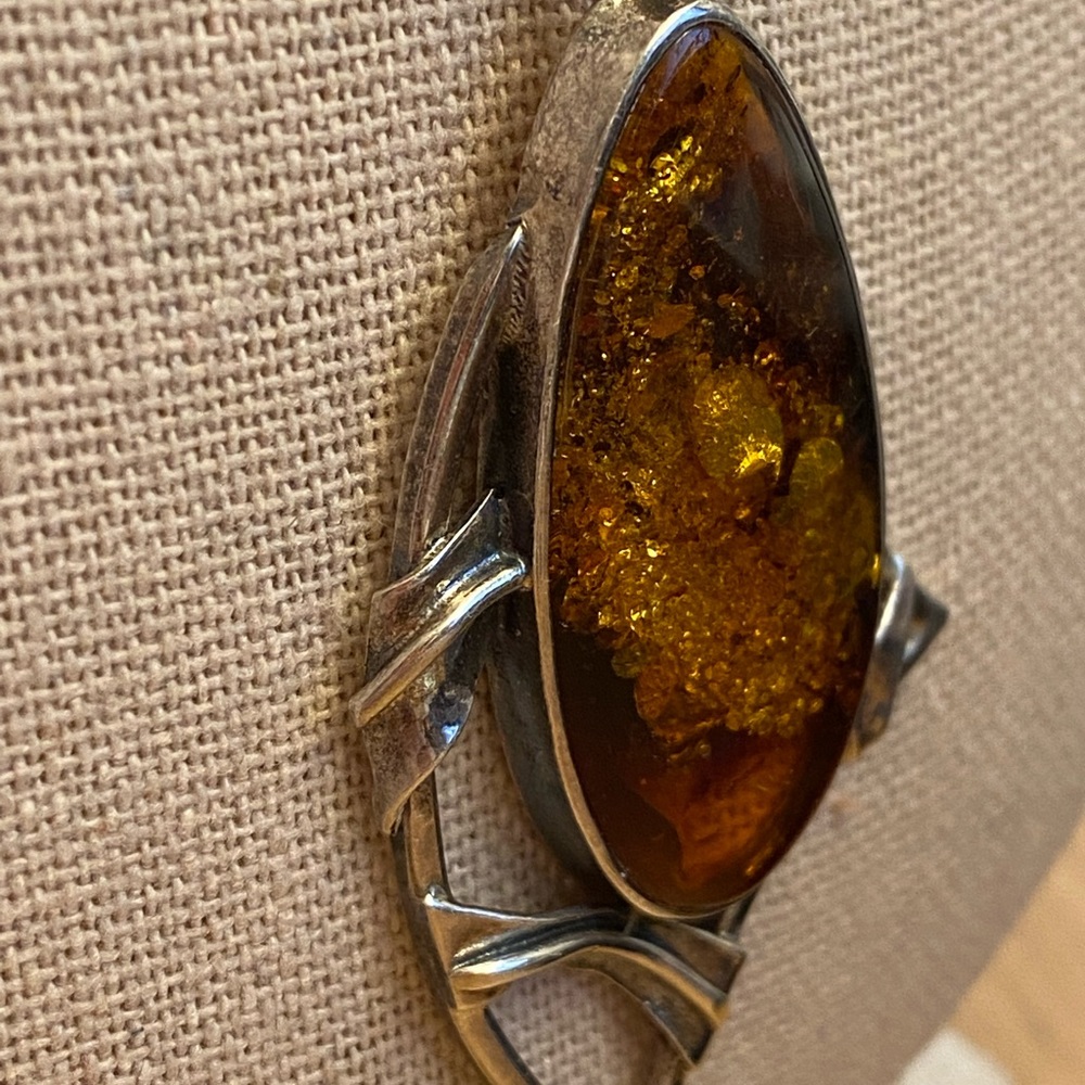 Host pick New Year's Eve! Vintage 925 sterling silver Amber Art Deco pendant - Picture 6 of 11